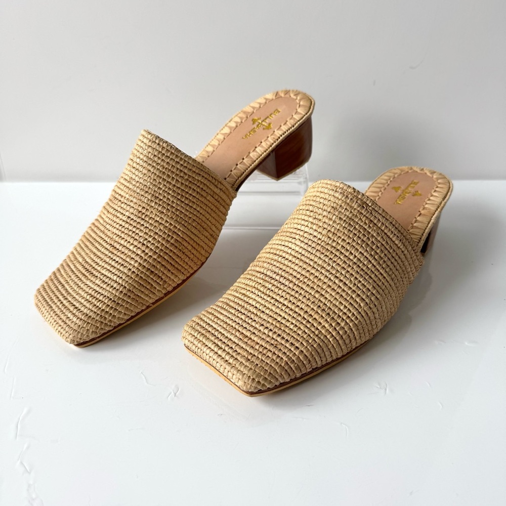 BuliBasha Igider Neutral Woven Square Toe Block Heel Mules Size 42 (NWOB)